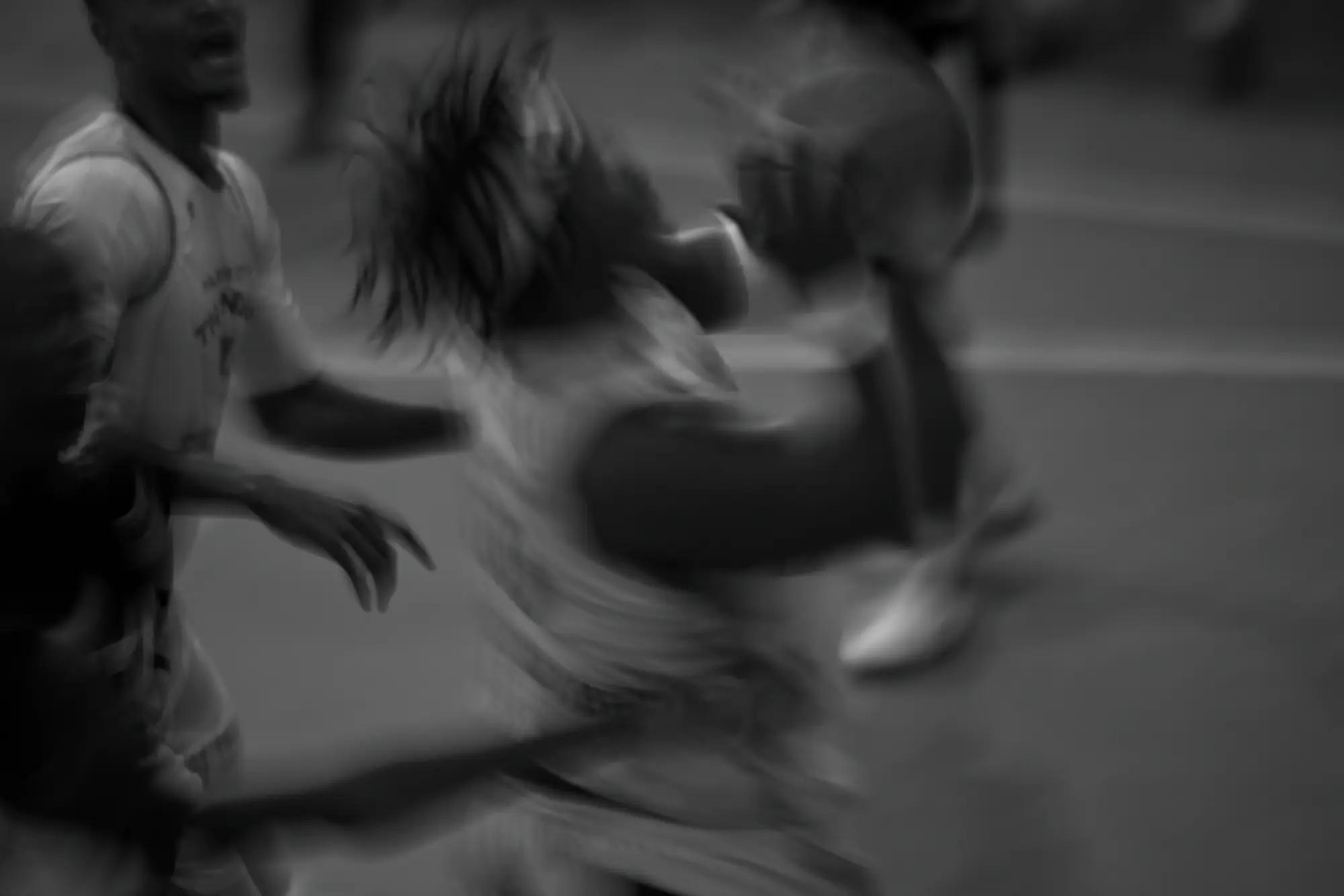 Two players break down into pure streaks of movement, nothing left but direction and tone